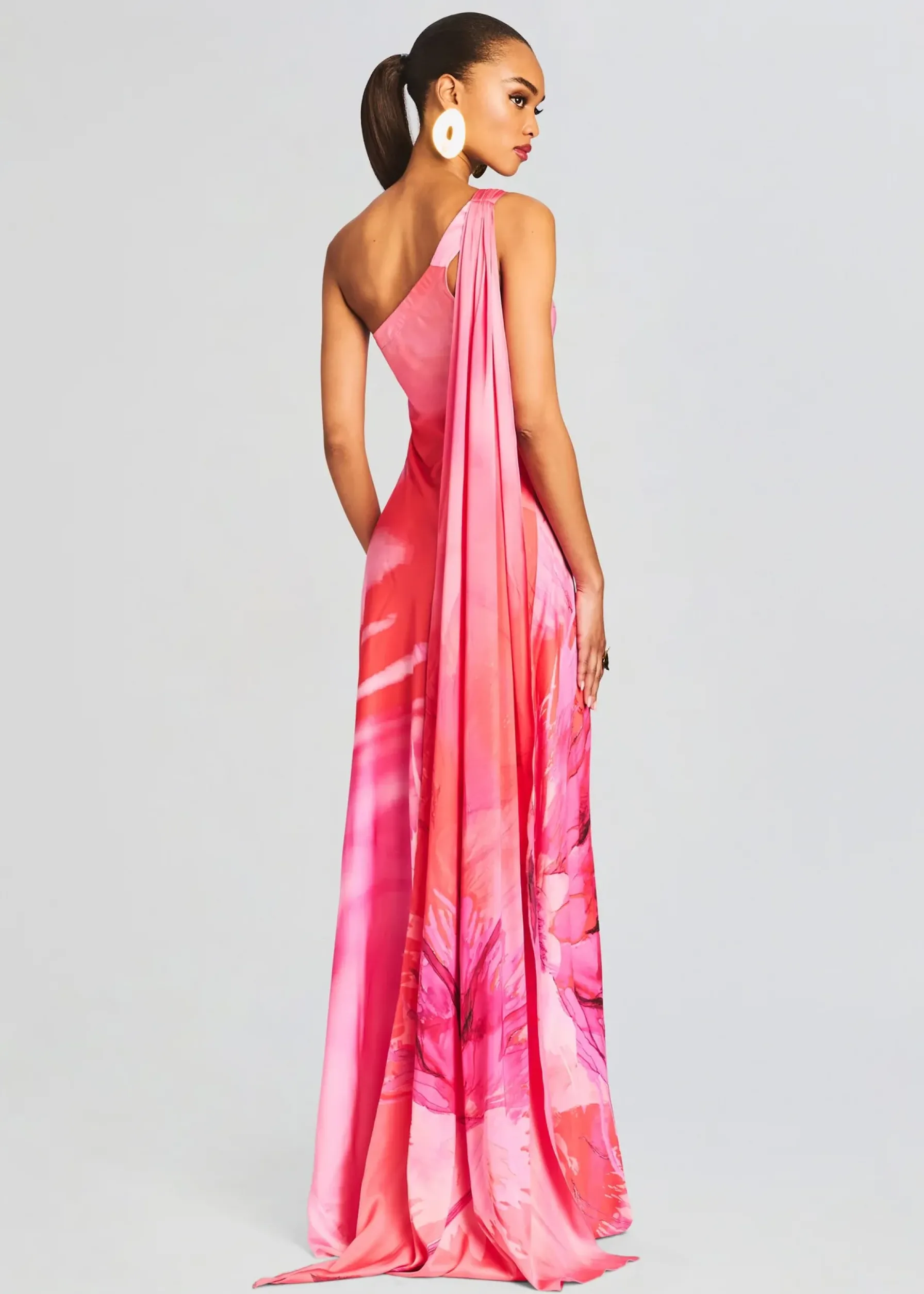 Retrofete Abira One Shoulder Long Dress Pink Hot