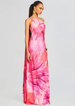 Retrofete Abira One Shoulder Long Dress Pink Hot