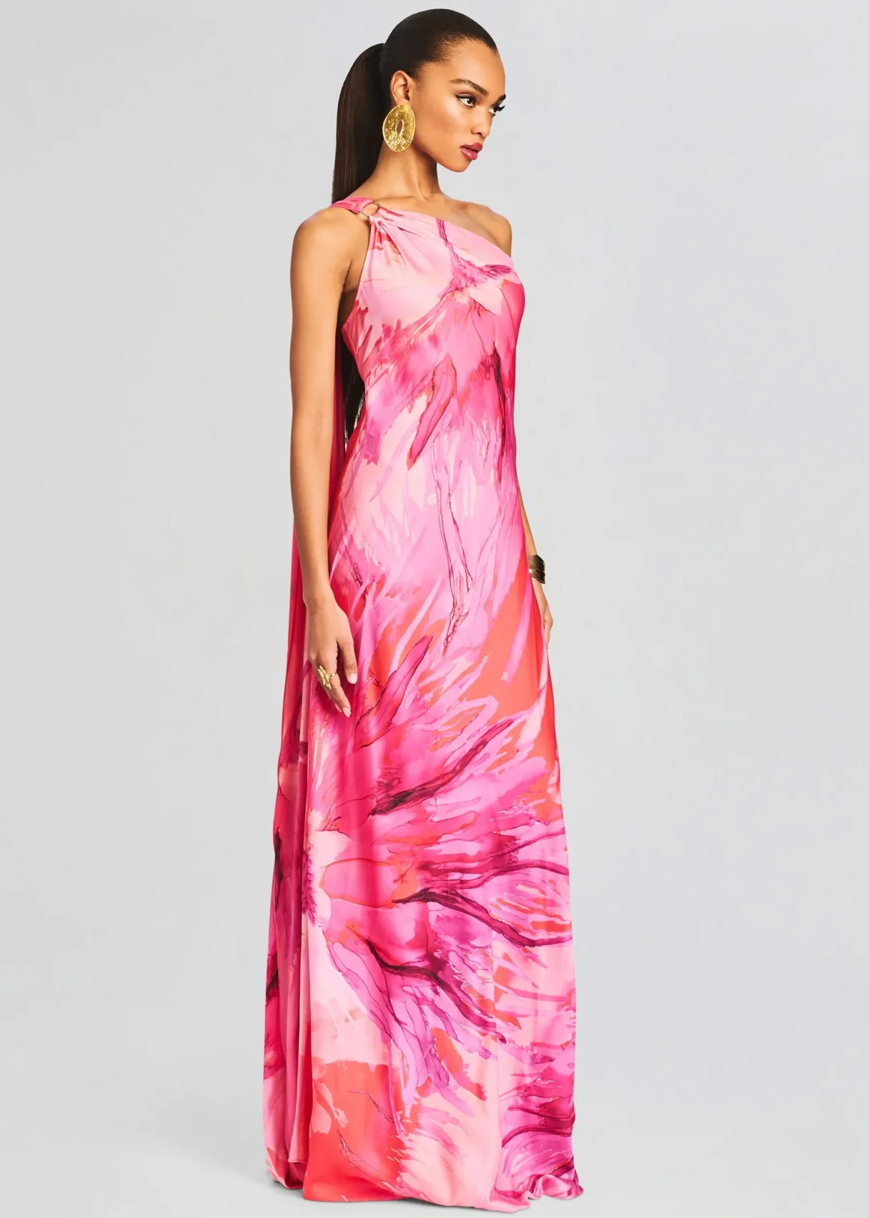 Retrofete Abira One Shoulder Long Dress Pink Hot