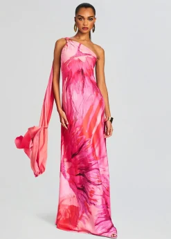 Retrofete Abira One Shoulder Long Dress Pink Hot