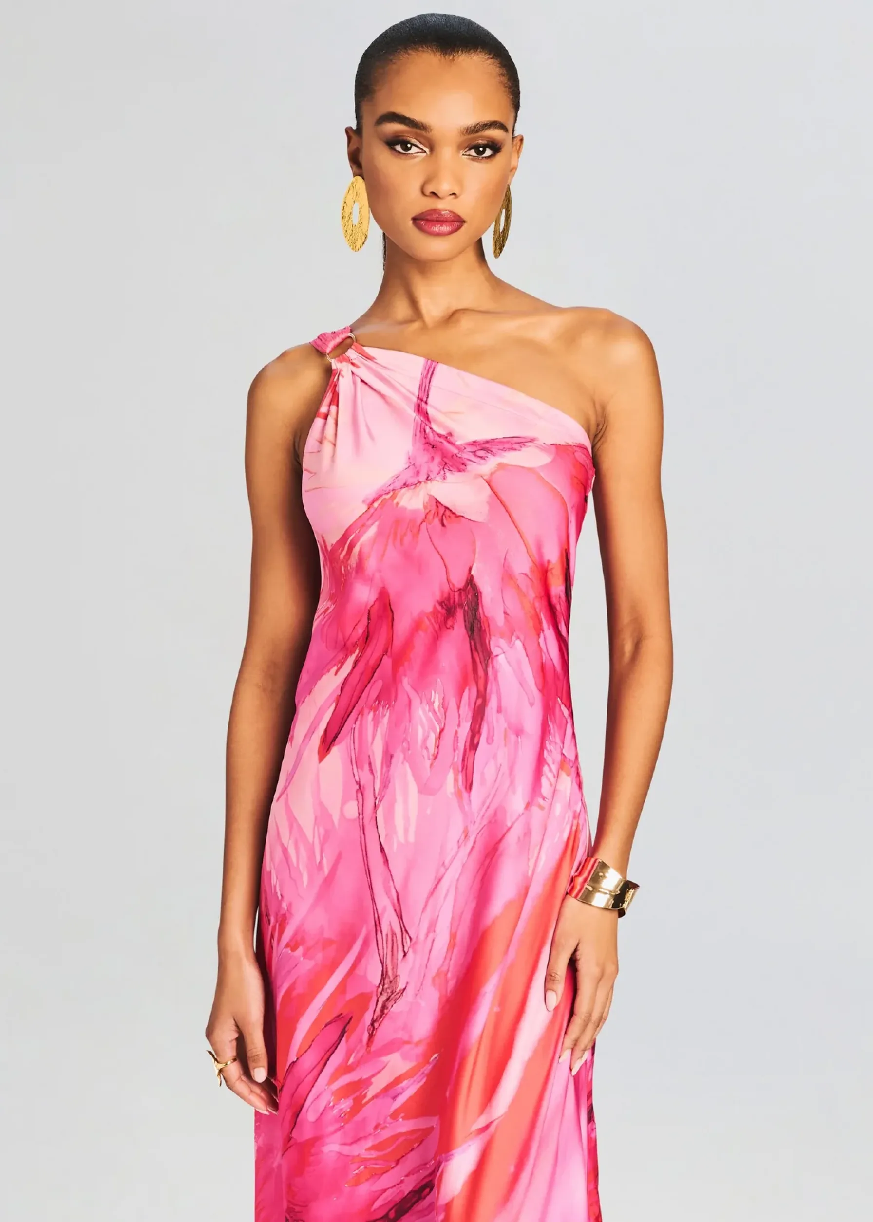 Retrofete Abira One Shoulder Long Dress Pink Hot
