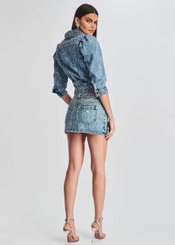 Retrofete Ada Crystal Embellished Denim Jacket Arctic Crystal Fashion