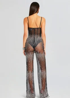 Retrofete Adelynne Sequin Jumpsuit Black/Silver Clearance