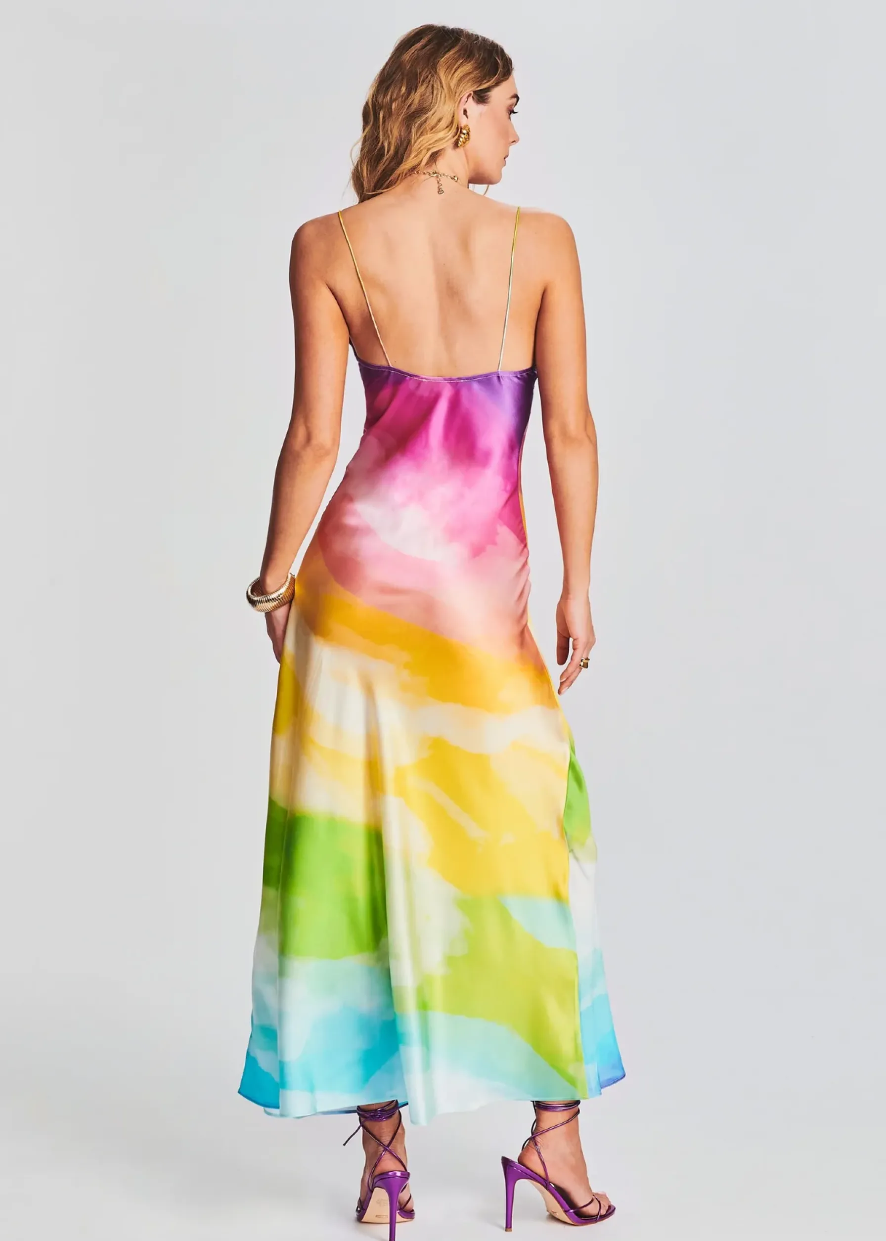 Retrofete Aimee Silk Long Dress Watercolor Rainbow Cheap