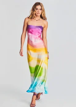 Retrofete Aimee Silk Long Dress Watercolor Rainbow Cheap