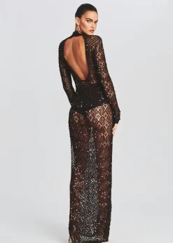 Retrofete Alexa Sequin Open Crochet Dress Coffee Bean Online