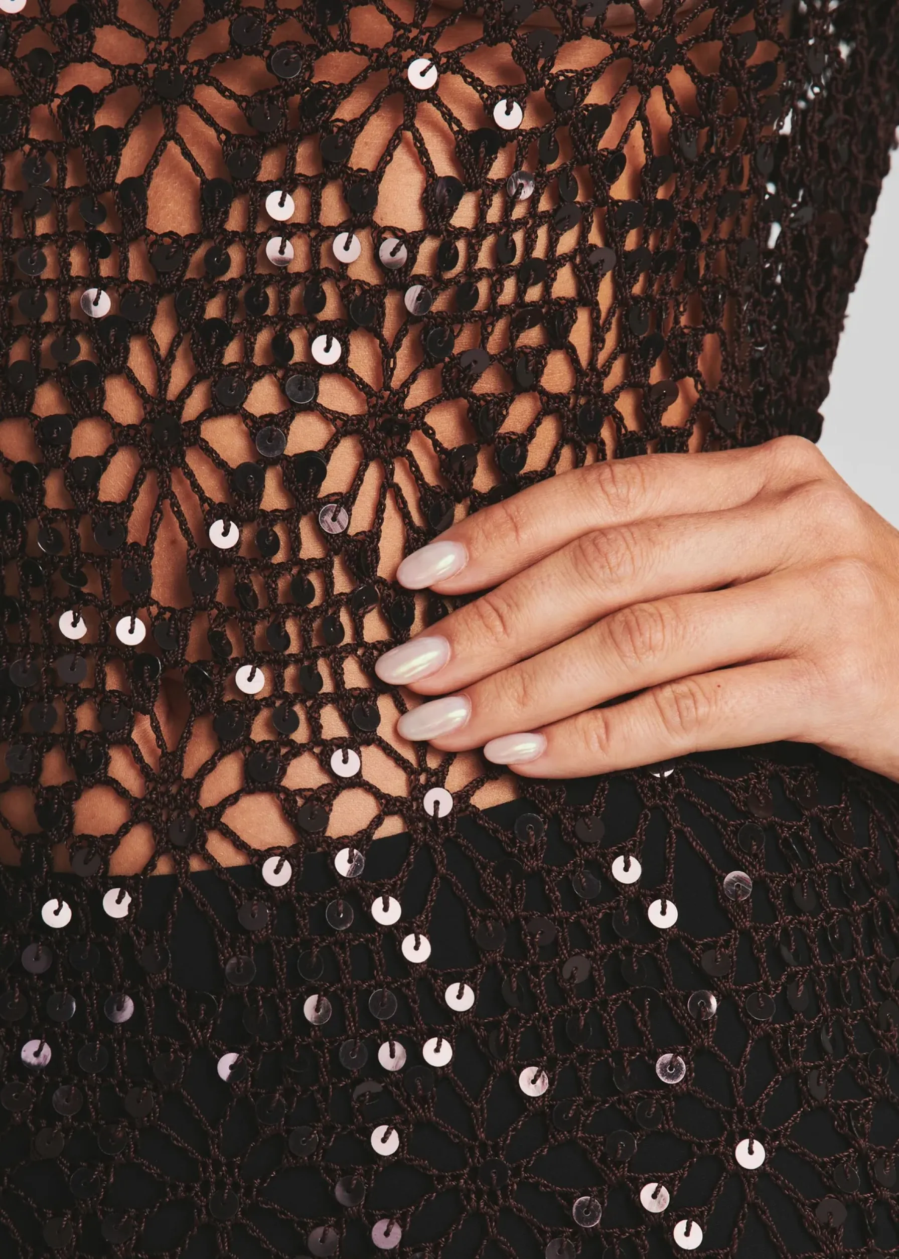Retrofete Alexa Sequin Open Crochet Dress Coffee Bean Online