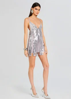 Retrofete Alva Embellished Fringe Dress Mink Grey Discount