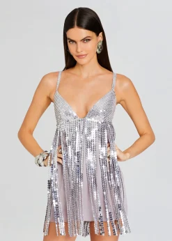 Retrofete Alva Embellished Fringe Dress Mink Grey Shop