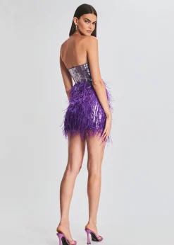 Retrofete Anastasia Sequin Feather Dress Ultra Violet Shop