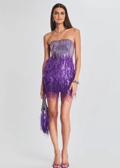 Retrofete Anastasia Sequin Feather Dress Ultra Violet Shop