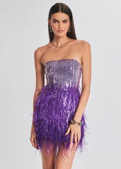 Retrofete Anastasia Sequin Feather Dress Ultra Violet Best