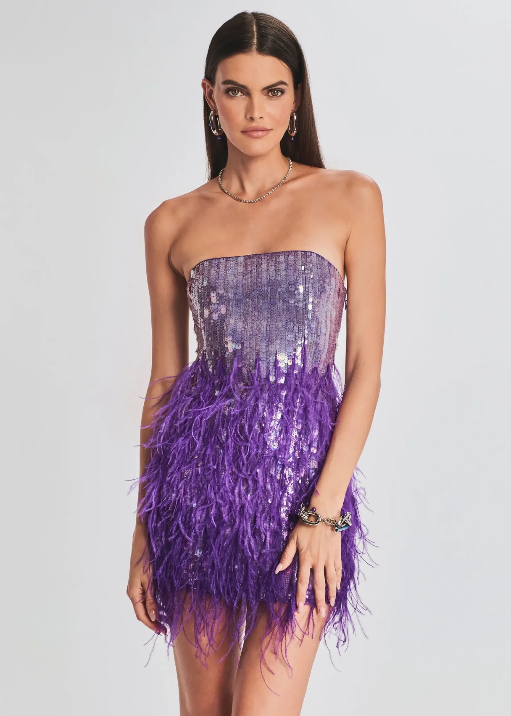 Retrofete Anastasia Sequin Feather Dress Ultra Violet Best