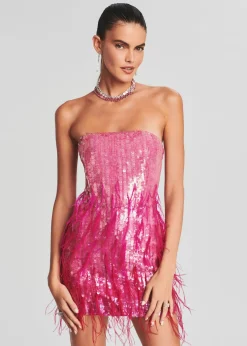 Retrofete Anastasia Sequin Feather Dress Fuchsia Sale