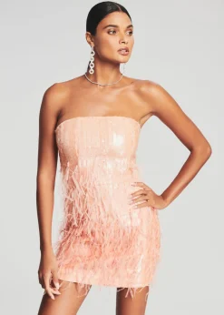 Retrofete Anastasia Sequin Feather Dress Peach Flash Sale