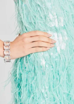 Retrofete Anastasia Sequin Feather Dress Turquoise Powder Hot