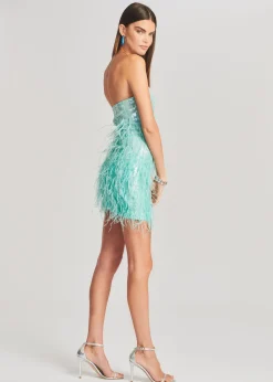 Retrofete Anastasia Sequin Feather Dress Turquoise Powder Hot