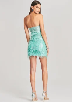 Retrofete Anastasia Sequin Feather Dress Turquoise Powder Hot