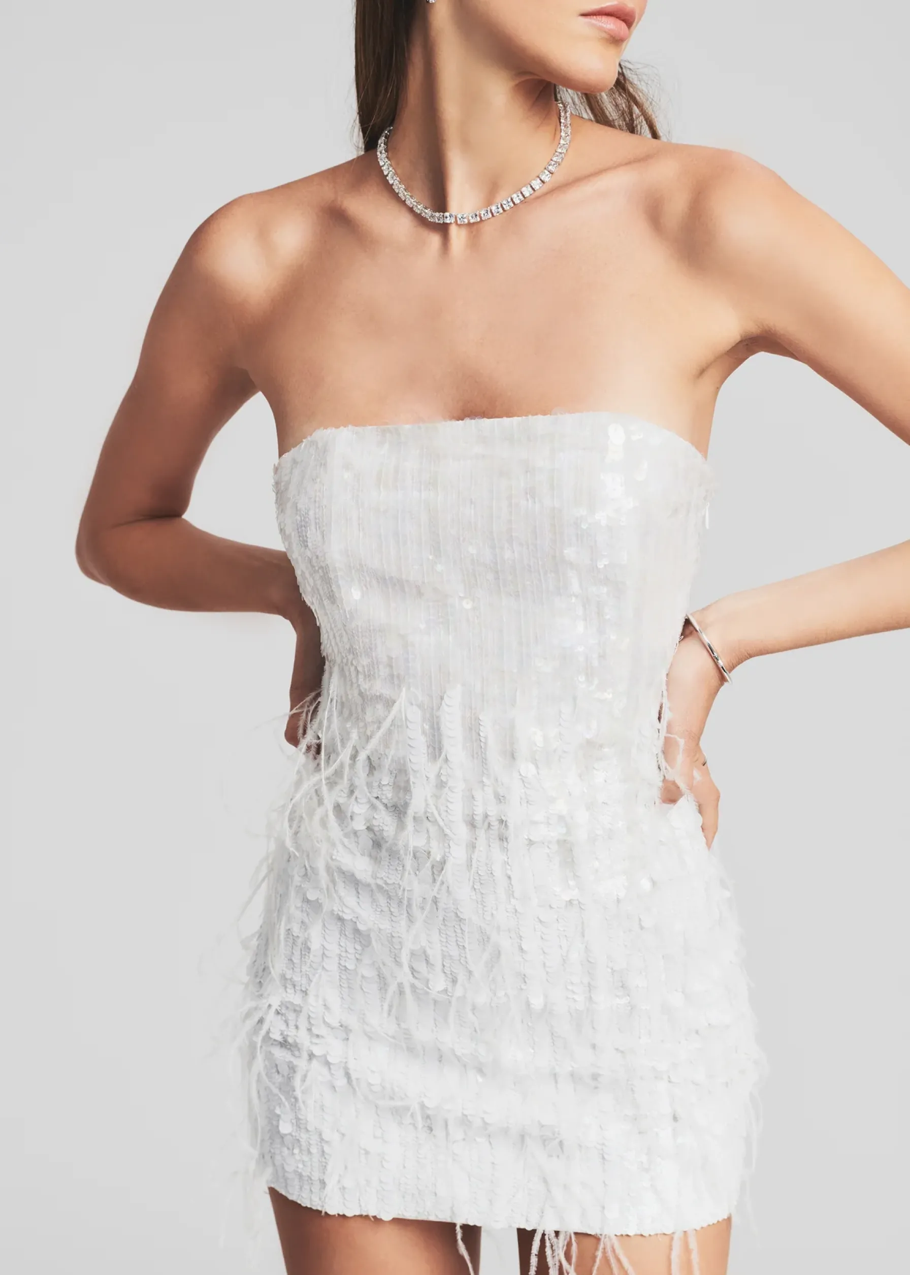 Retrofete Anastasia Sequin Feather Dress White Best