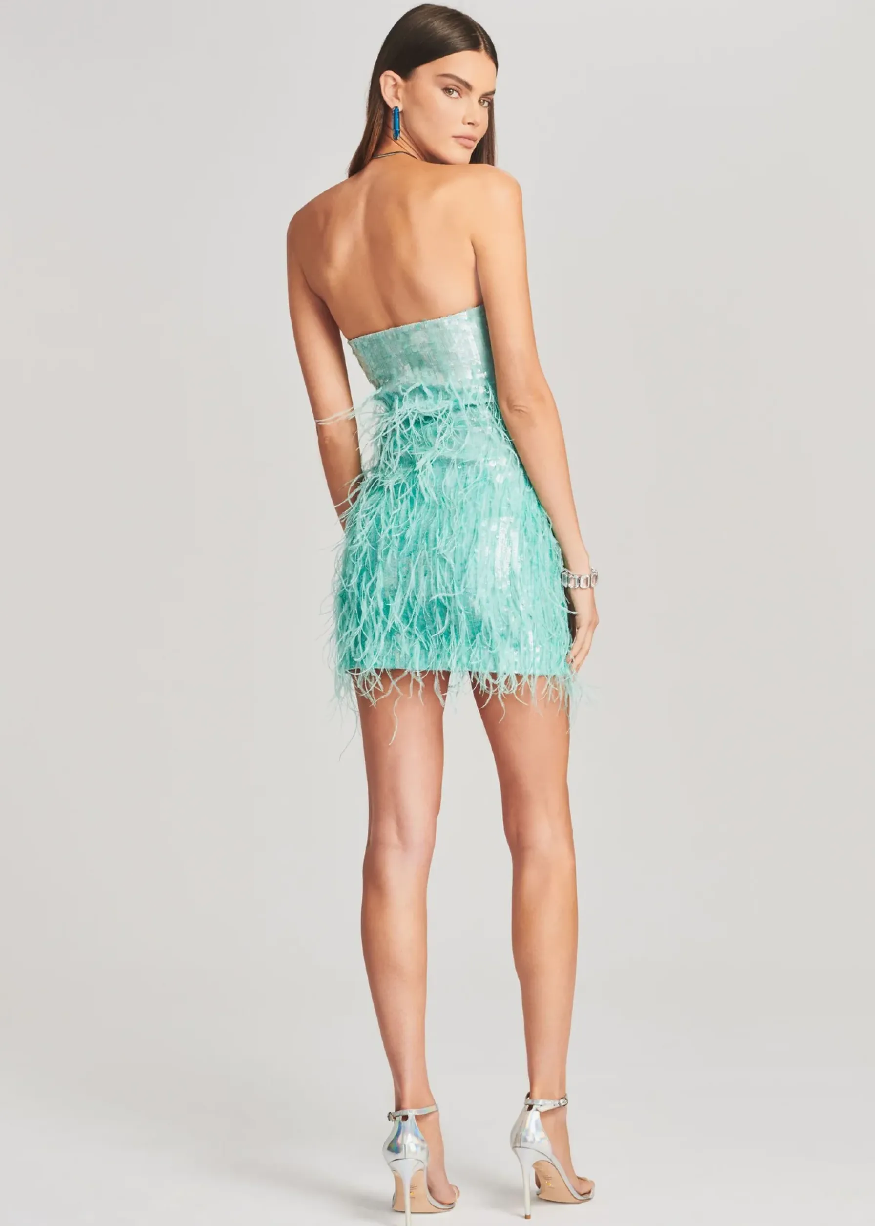 Retrofete Anastasia Sequin Feather Dress Turquoise Powder Store