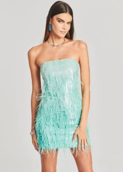 Retrofete Anastasia Sequin Feather Dress Turquoise Powder Store