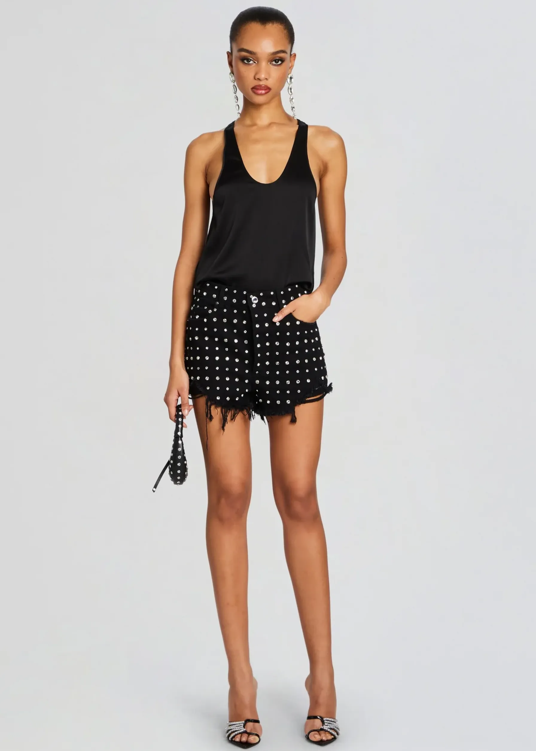 Retrofete Angel Embellished Denim Short Washed Black/Silver Outlet