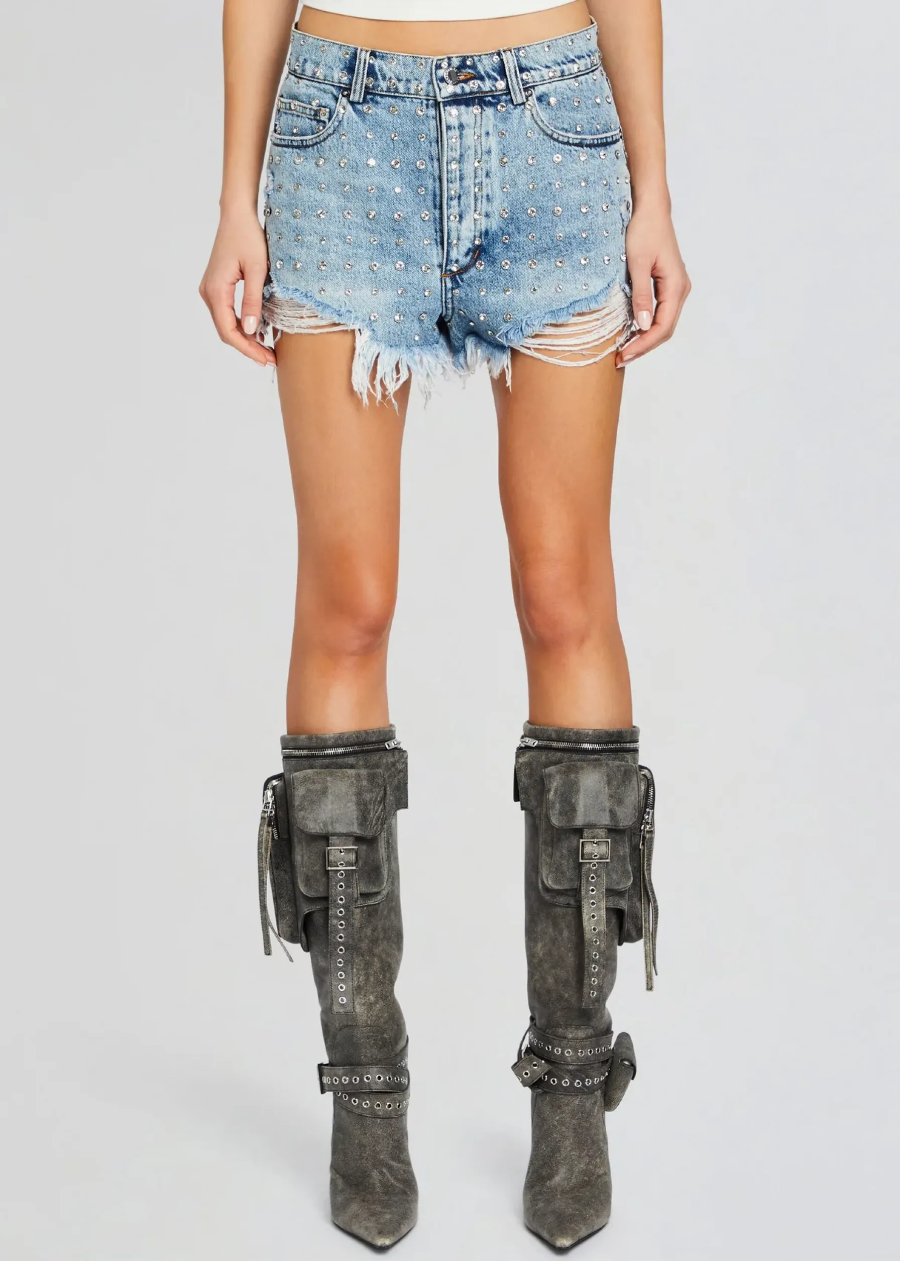 Retrofete Angel Embellished Denim Short Tangier/Silver Clearance