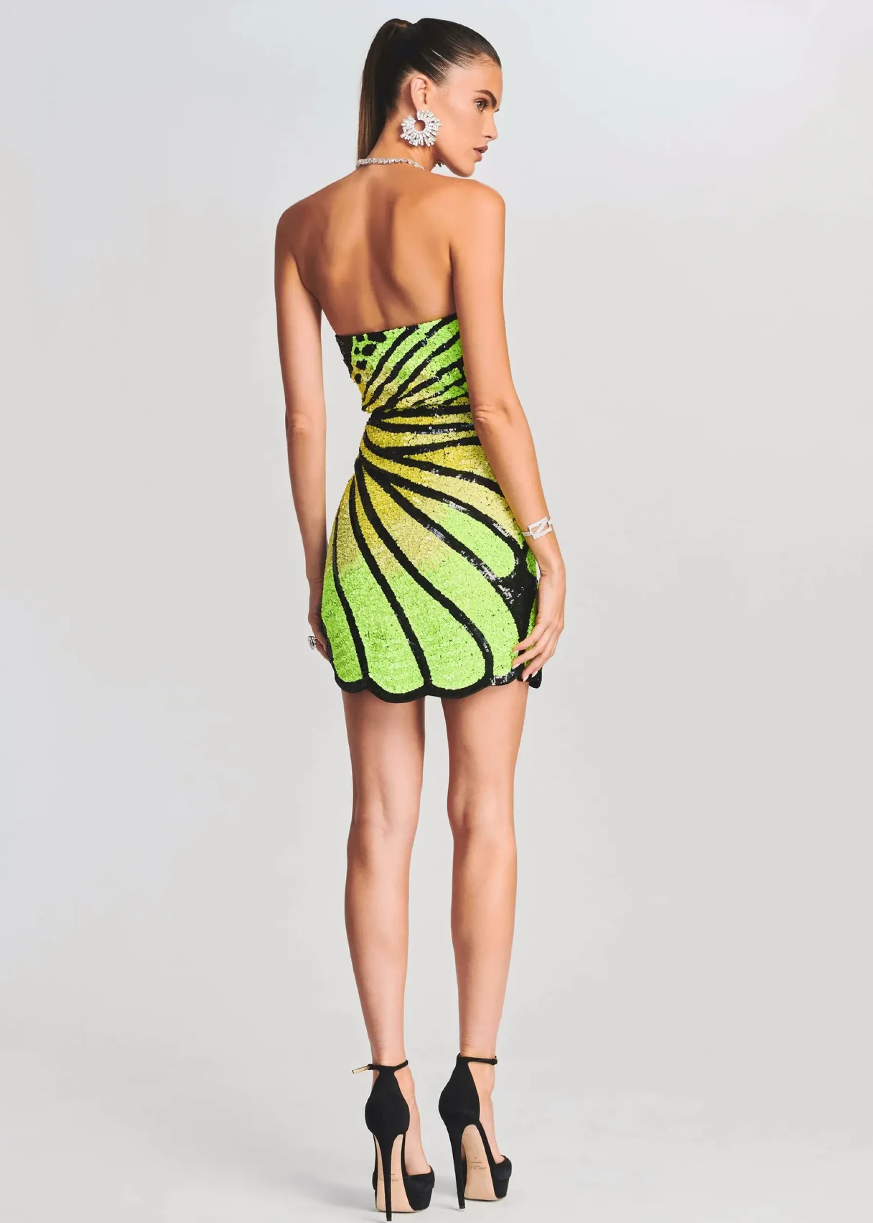 Retrofete Arabelle Sequin Dress Black/Neon Yellow Shop