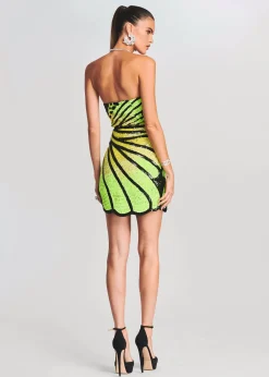 Retrofete Arabelle Sequin Dress Black/Neon Yellow New