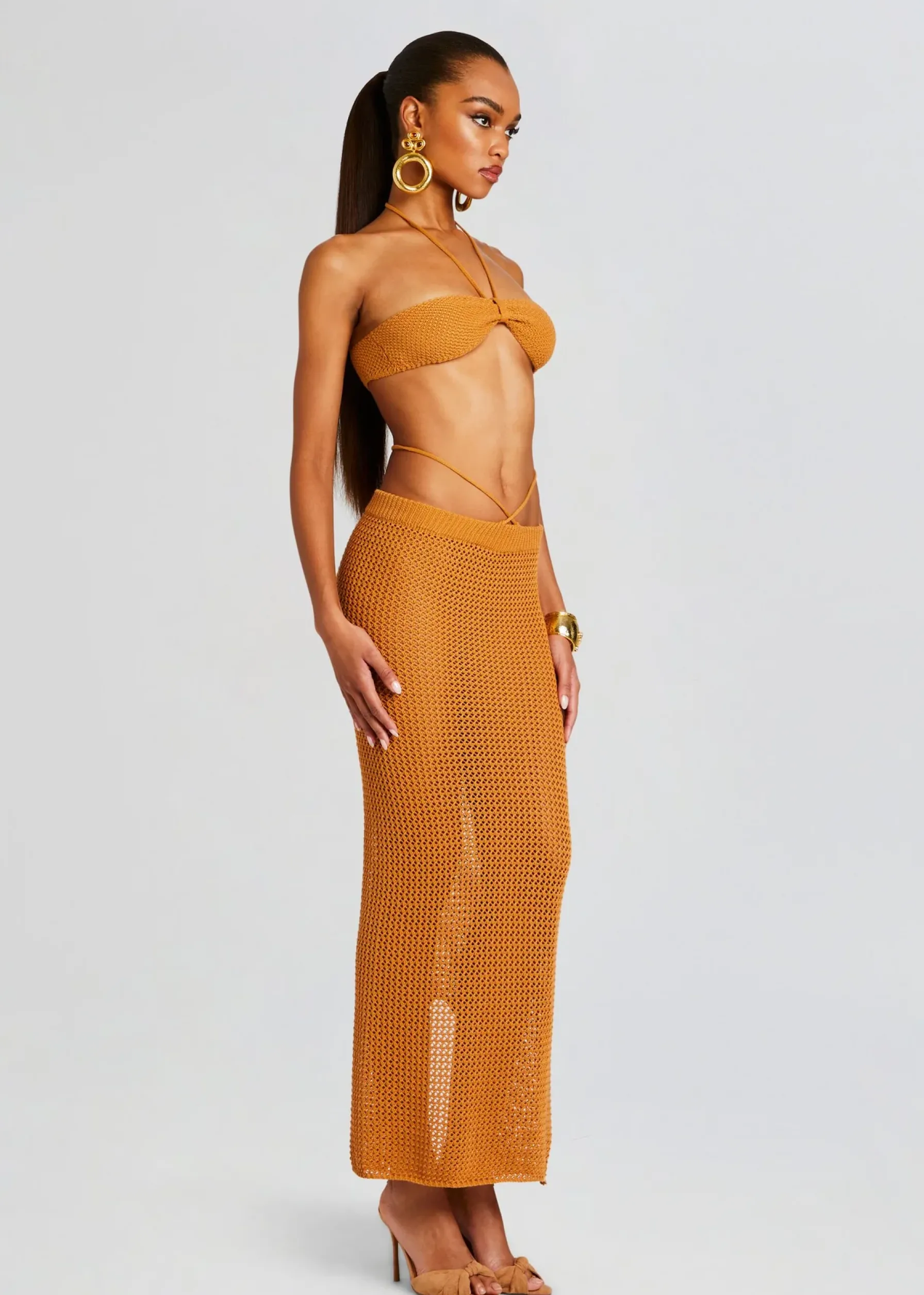 Retrofete Aria Knitted Skirt Tobacco New