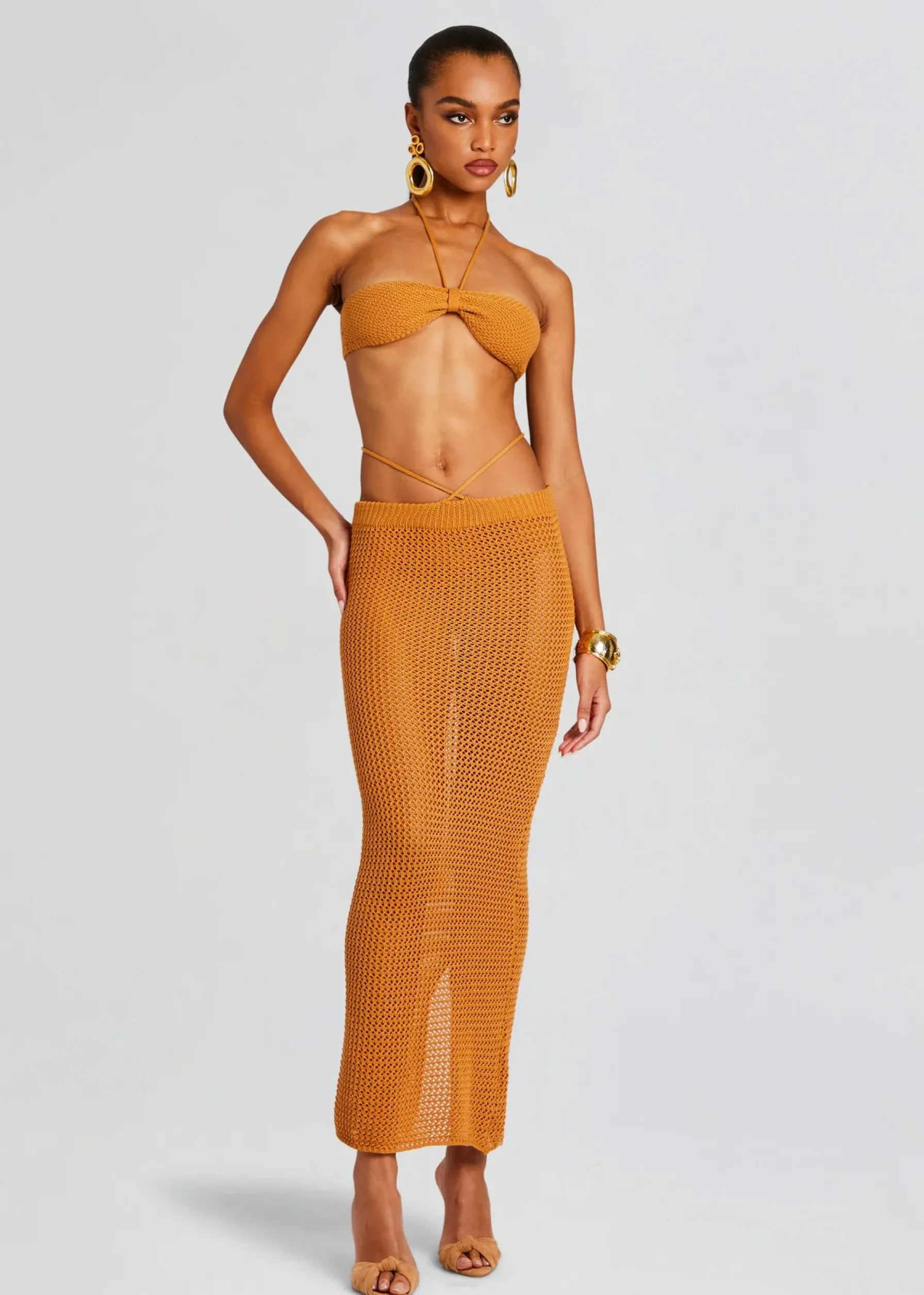 Retrofete Aria Knitted Skirt Tobacco New