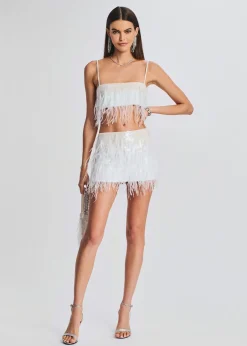 Retrofete Athana Sequin Feather Skirt White Clearance