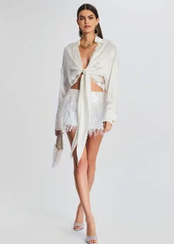 Retrofete Athana Sequin Feather Skirt White Clearance