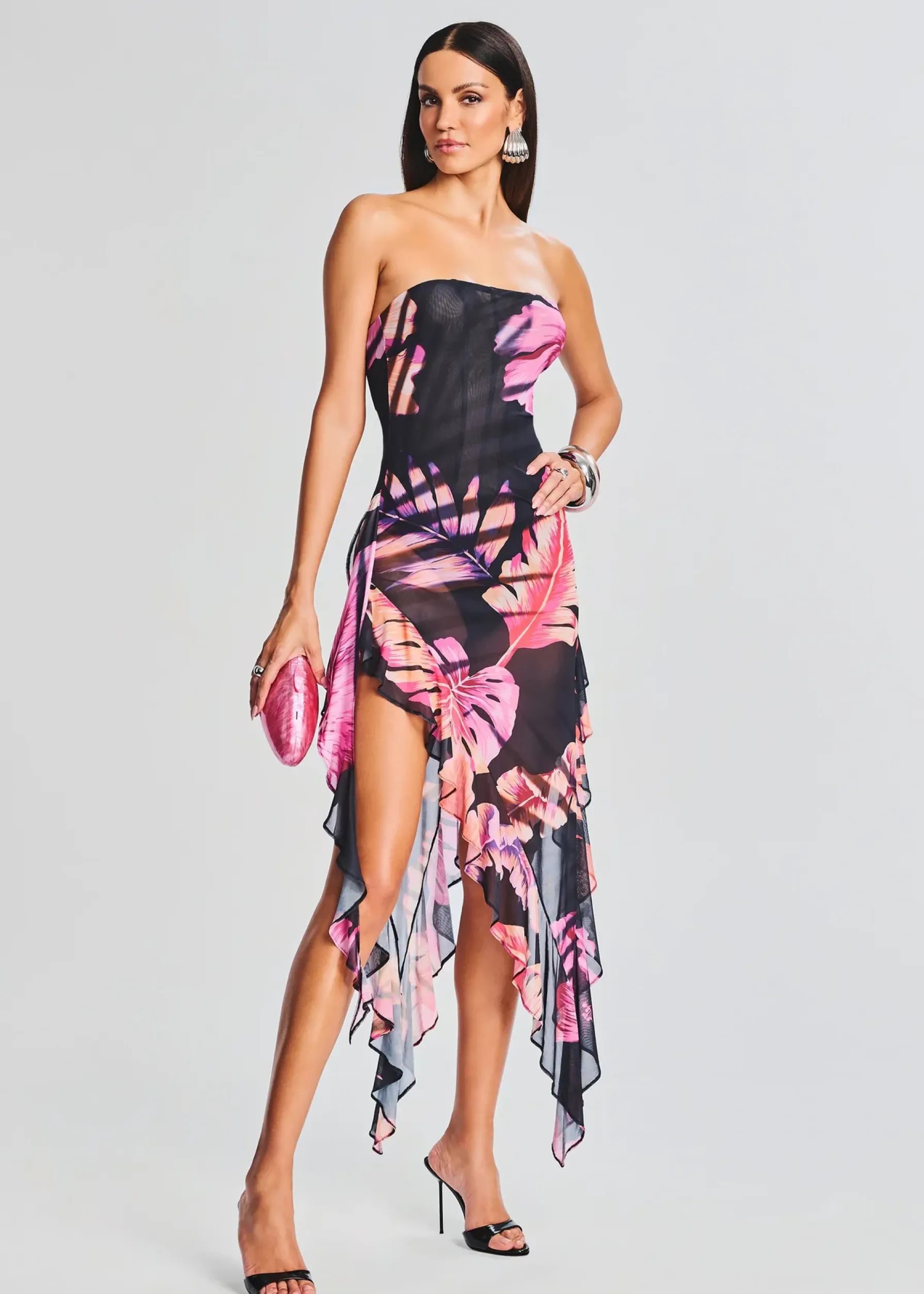 Retrofete Atlas Dress Tropical Leaf Best Sale