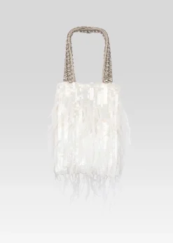 Retrofete Avery Sequin Feather Bag White Feather Fashion