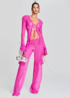 Retrofete Aviva Silk Chiffon Blouse Neon Pink Discount
