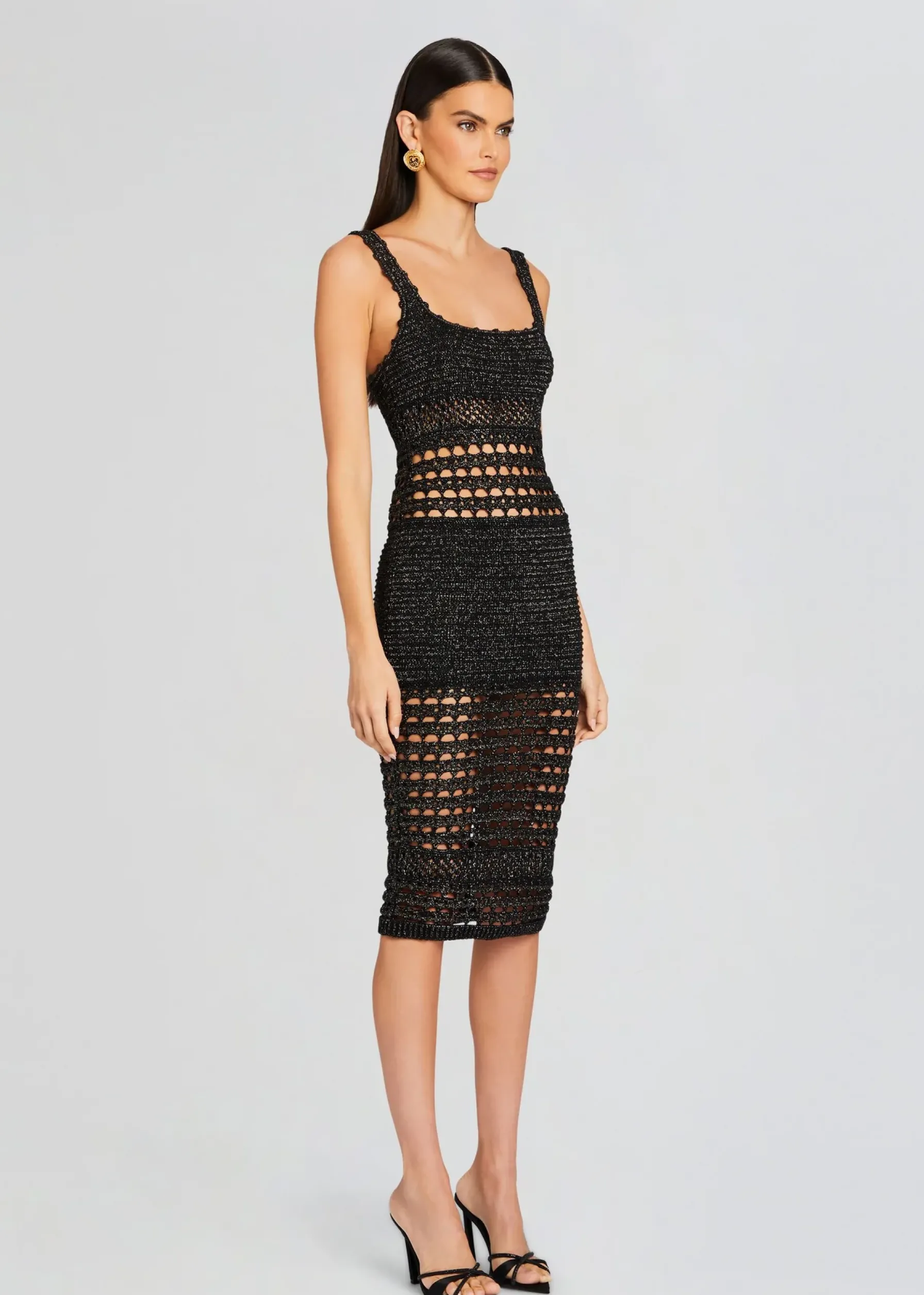 Retrofete Avril Knit Crochet Dress Black/Gold Clearance