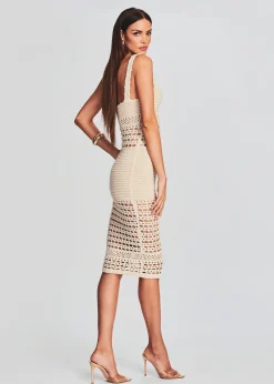 Retrofete Avril Knit Crochet Dress Ivory/Gold Best