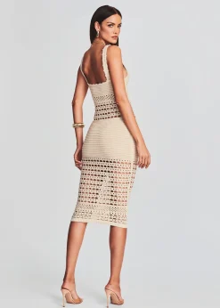 Retrofete Avril Knit Crochet Dress Ivory/Gold Sale
