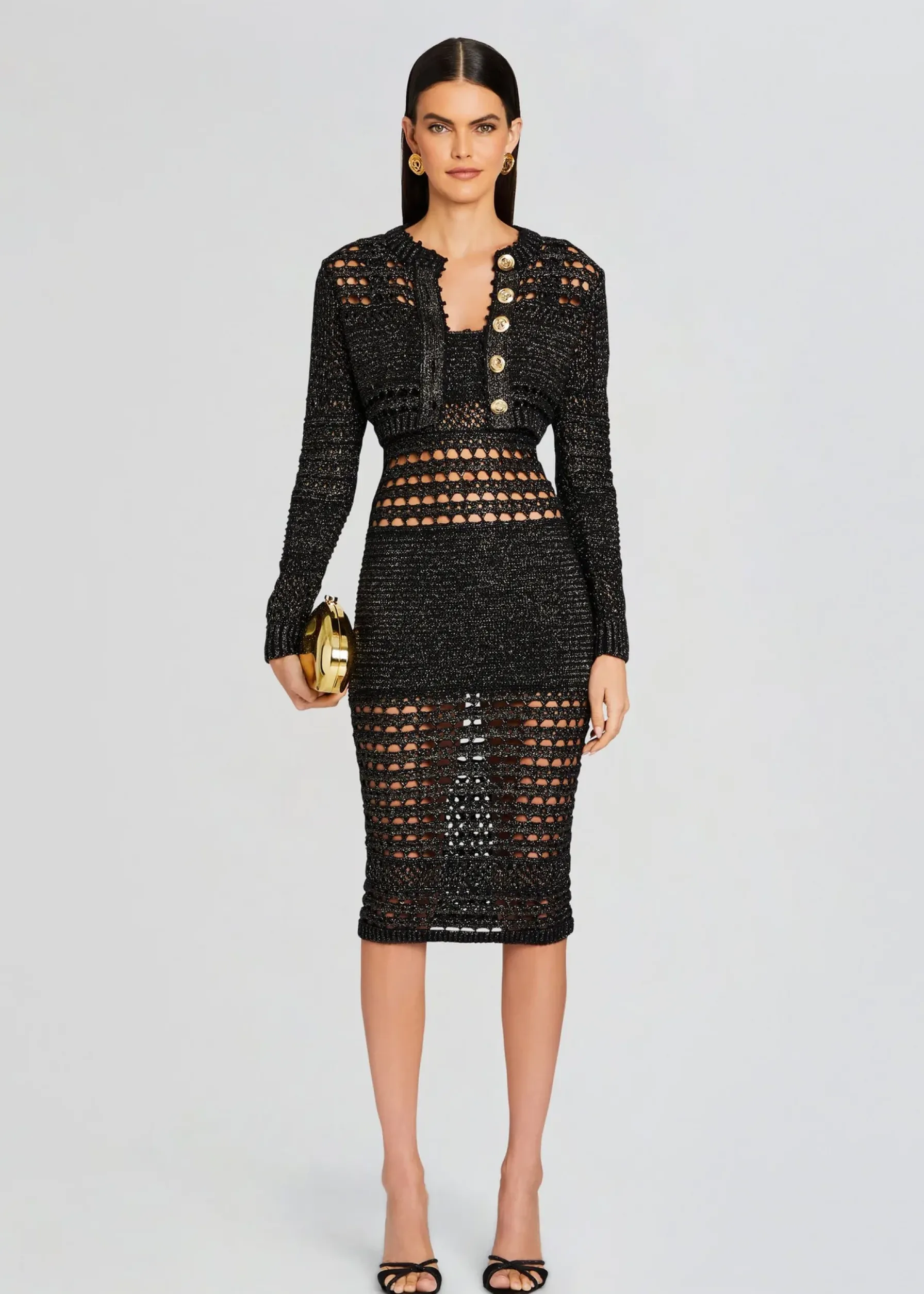 Retrofete Avril Knit Crochet Dress Black/Gold Best Sale