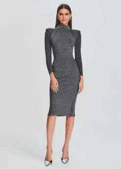 Retrofete Aylin Rib Knit Dress Metallic Black/Silver Discount