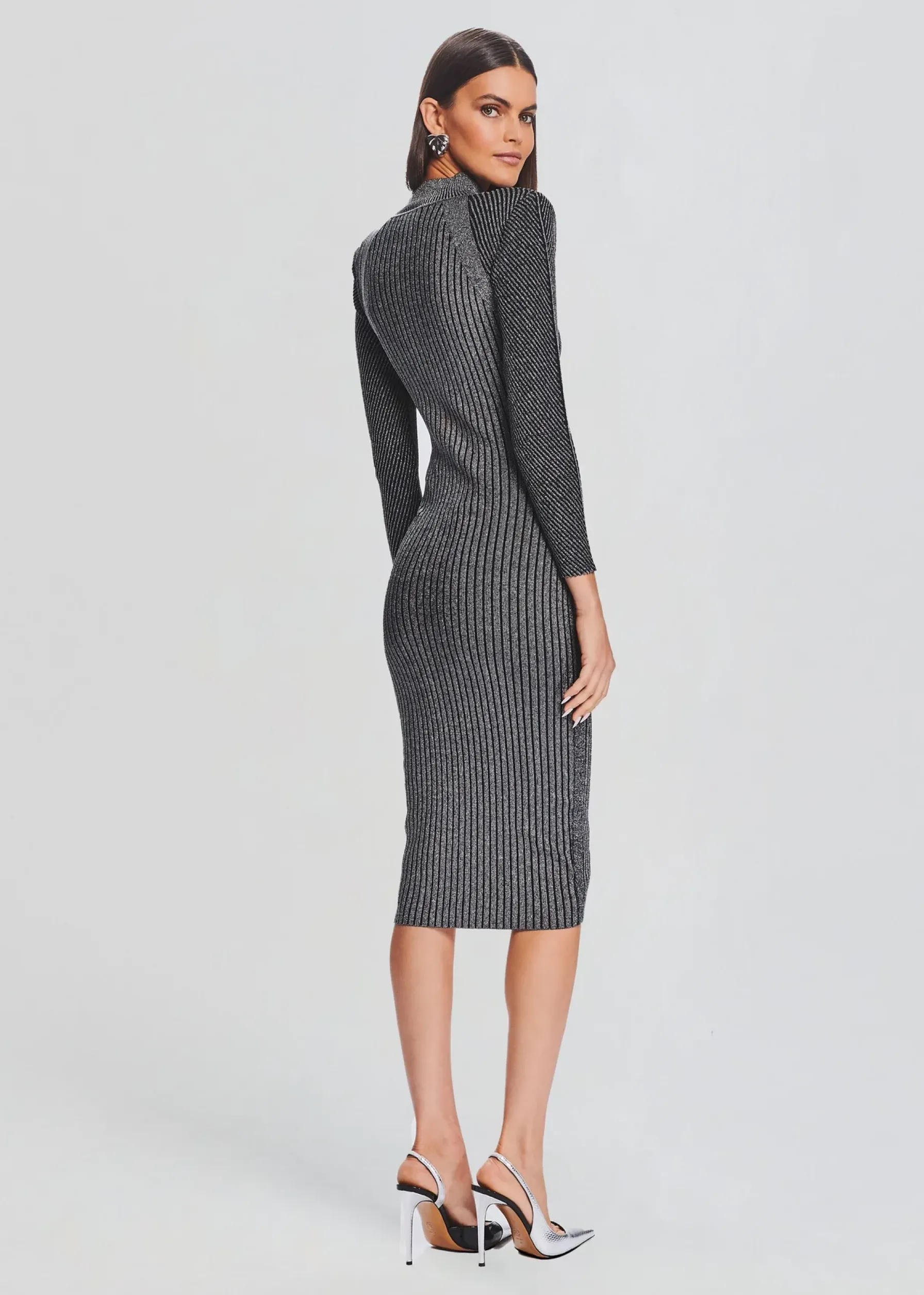 Retrofete Aylin Rib Knit Dress Metallic Black/Silver Cheap