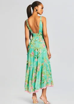 Retrofete Azra Long Dress Teal Floral Clearance