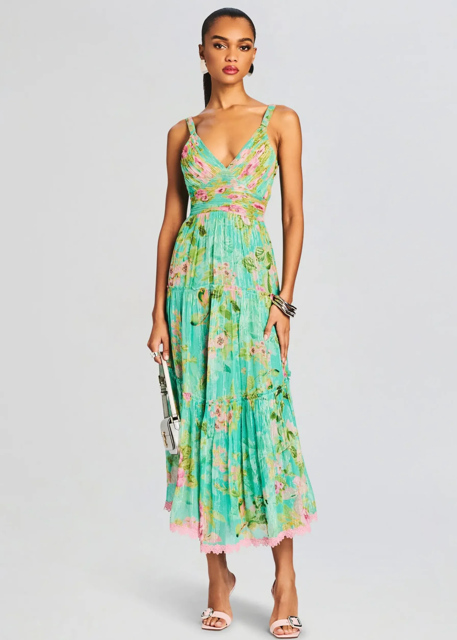 Retrofete Azra Long Dress Teal Floral Clearance