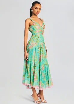 Retrofete Azra Long Dress Teal Floral Best Sale