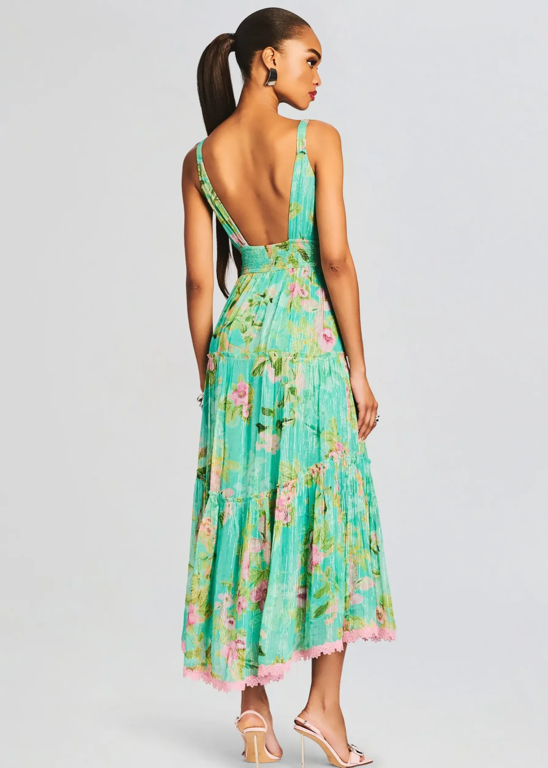 Retrofete Azra Long Dress Teal Floral Best Sale