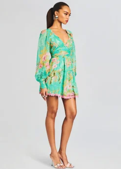 Retrofete Azra Short Dress Teal Floral Discount
