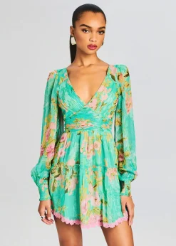 Retrofete Azra Short Dress Teal Floral Outlet