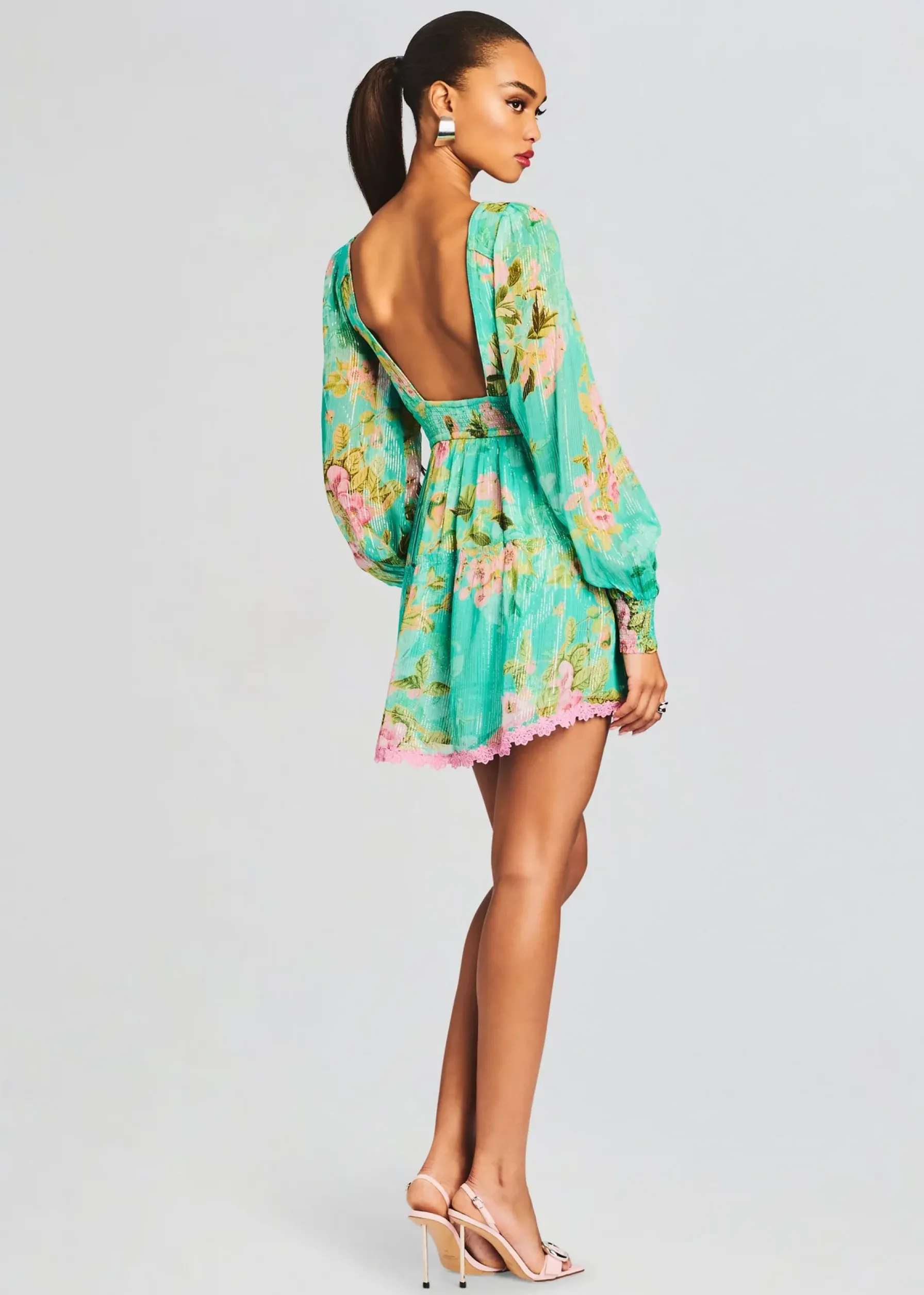 Retrofete Azra Short Dress Teal Floral Outlet