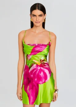 Retrofete Azura Silk Dress Lime Anthurium Clearance
